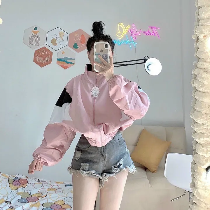 Alternative view of Áo Khoác Dù 2 Lớp Nữ Dáng Lửng Phối Màu Cá Tính Thời Trang Hot - Htm Fashion