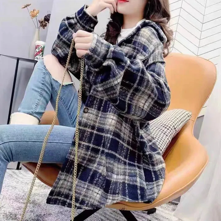 Alternative view of Áo Sơ Mi Sọc Karo Nữ Vải Kate Bố Tay Dài Chất Vải Dày Dặn Hot Trend - Htm Fashion