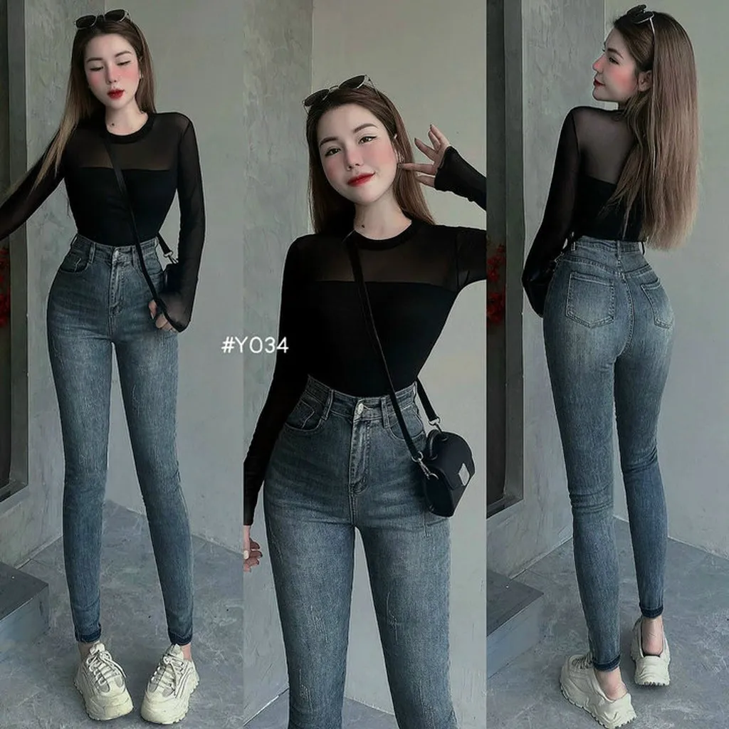 Quần Jean Skinny Lưng Cao Basic Hack Dáng - Kim
