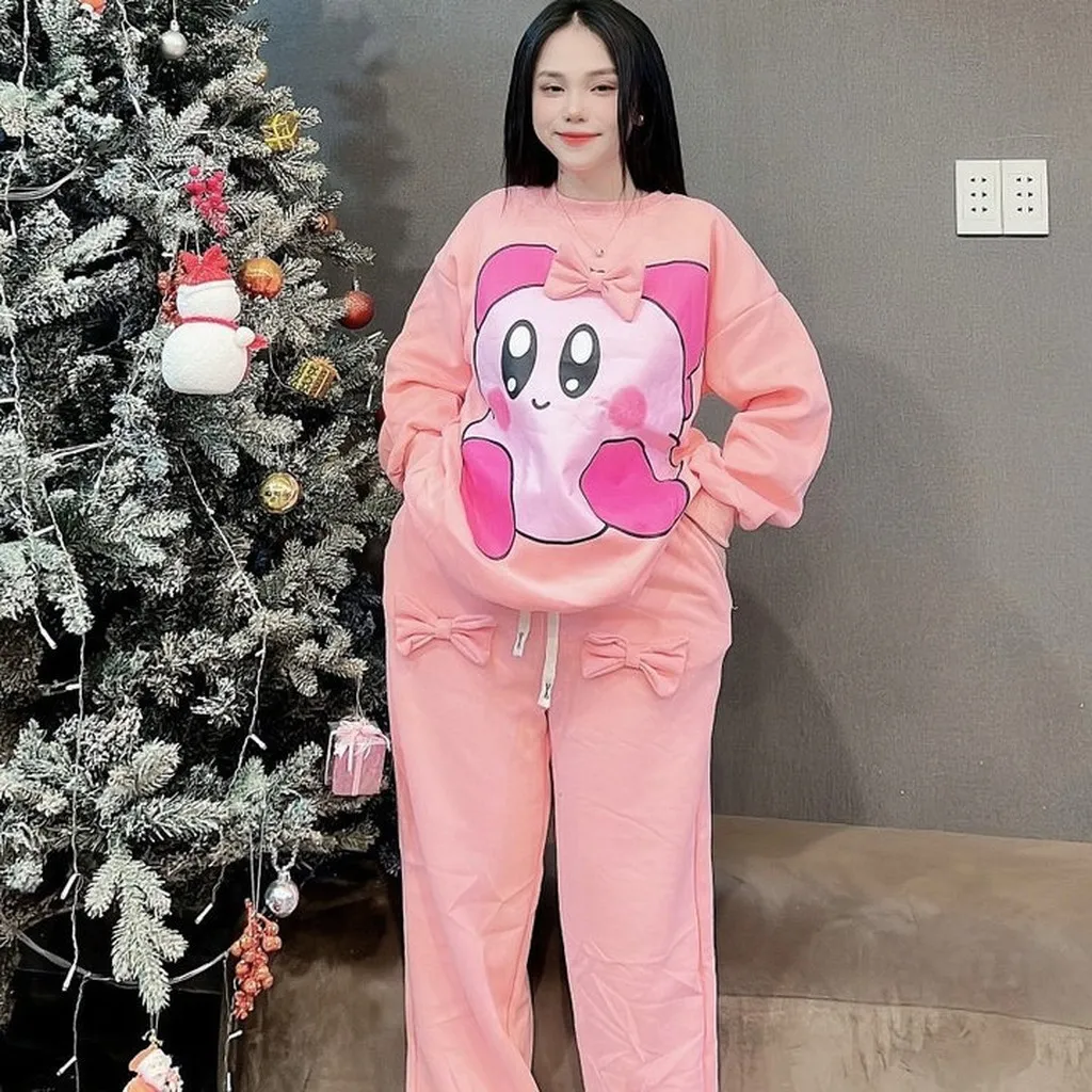 Set Bộ Đồ Thun Nữ Nỉ Thêu Chú Mèo Dễ Thương Chất Vải Dày Dặn Form Dưới 65kg - Htm Fashion