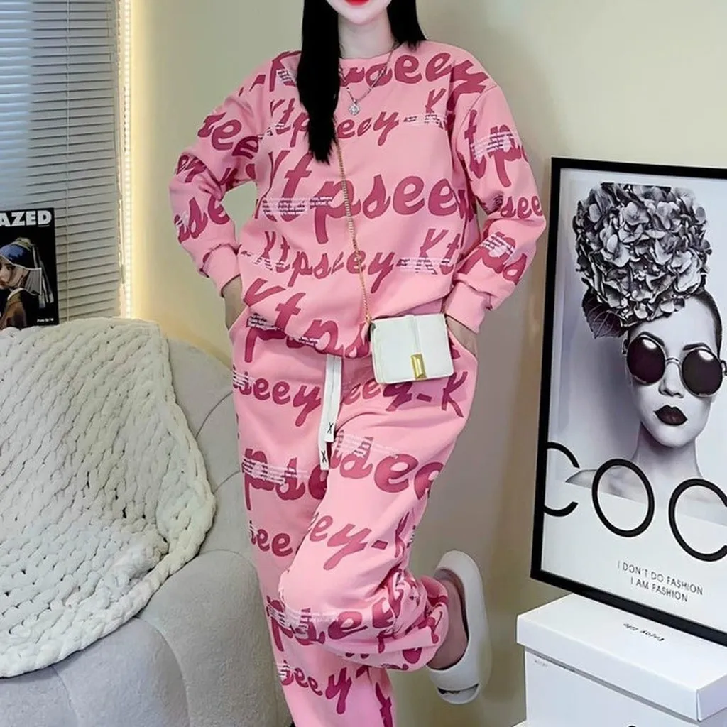 Set Bộ Đồ Thun Nữ In Toàn Thân Cực Dễ Thương Chất Vải Nỉ Dày Dặn - Htm Fashion