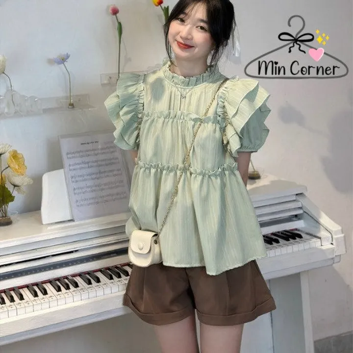Áo Baby Doll Tay Ngắn Phối Bèo Ms82 - Min Corner