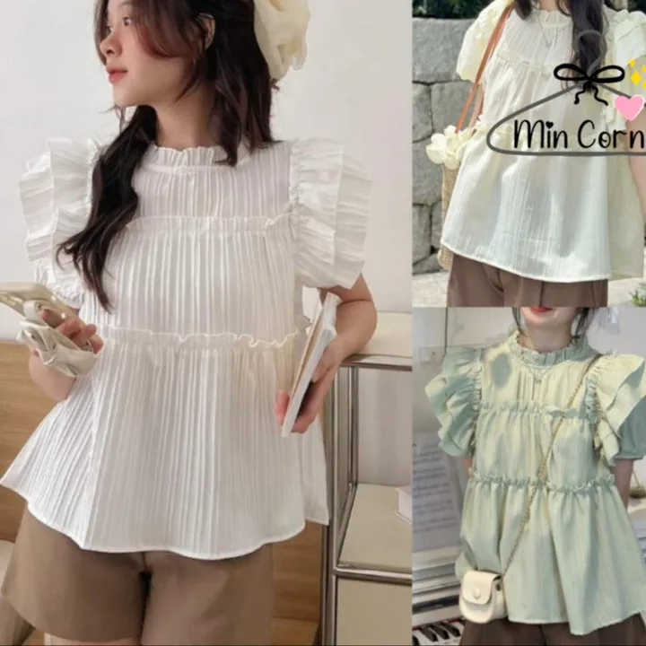 Alternative view of Áo Baby Doll Tay Ngắn Phối Bèo Ms82 - Min Corner