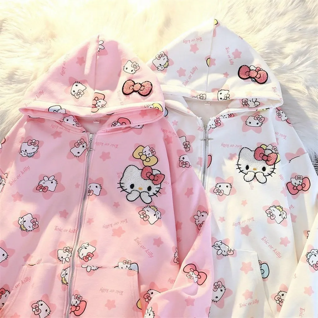 Áo Khoác Nỉ Ngoại Khóa Zip Mèo Kitty Siêu Xinh - Kim