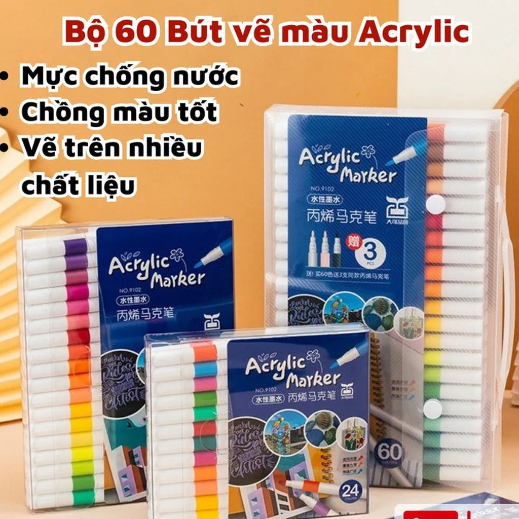 Bộ Bút Màu Acrylic Marker Chống Nước Vẽ Trên Mọi Chất Liệu