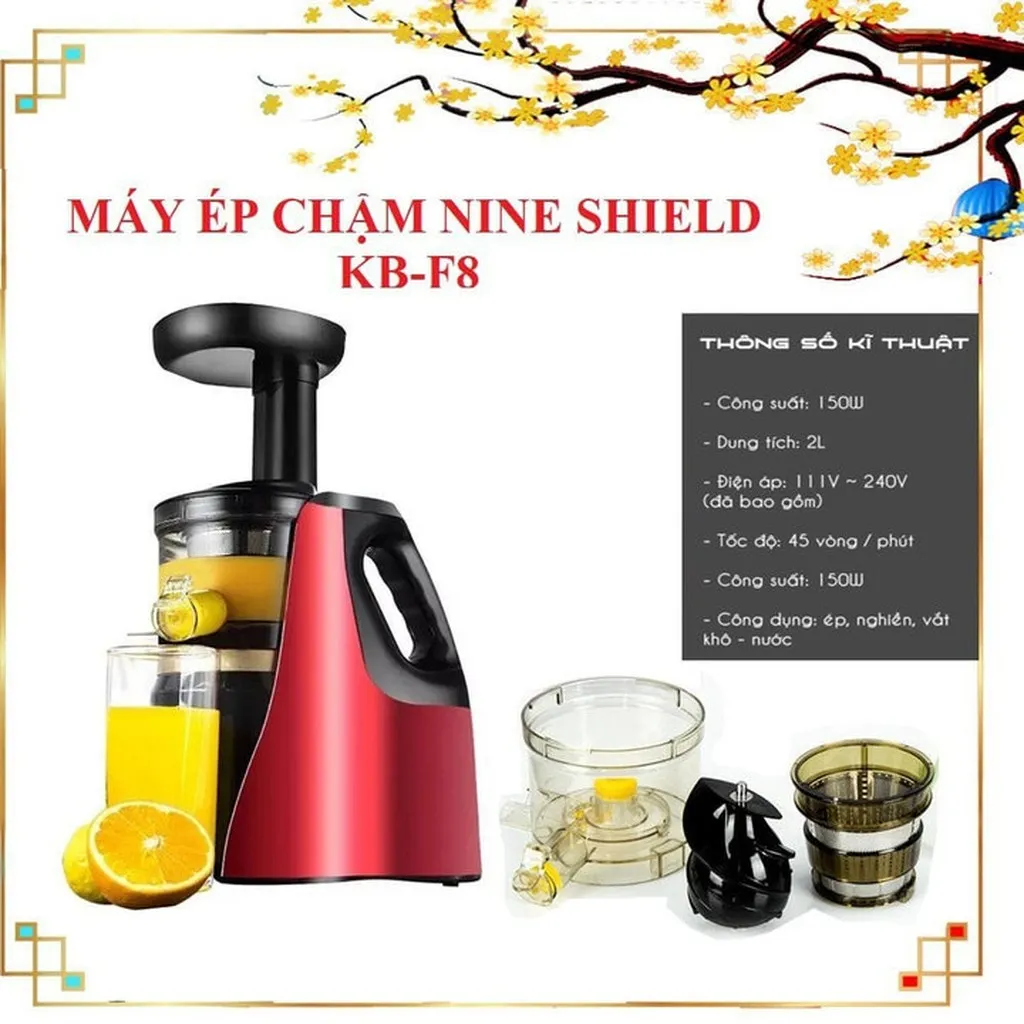 Máy Ép Chậm Ép Trái Cây Nineshield Kb-f8 Nhỏ Gọn Ép Kiệt Bã Giữ Được Độ Tươi Ngon Và Hương Thơm Tự Nhiên - Bảo Hành 12 Tháng Xay Sinh Tố