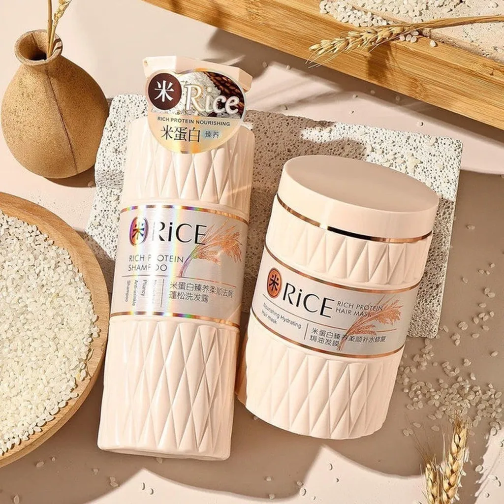 Cặp Dầu Gội , Xả Rice Phục Hồi Tóc Hư Tổn Chiết Xuất Từ Gạo Dung Tích 800ml/chai - Rice