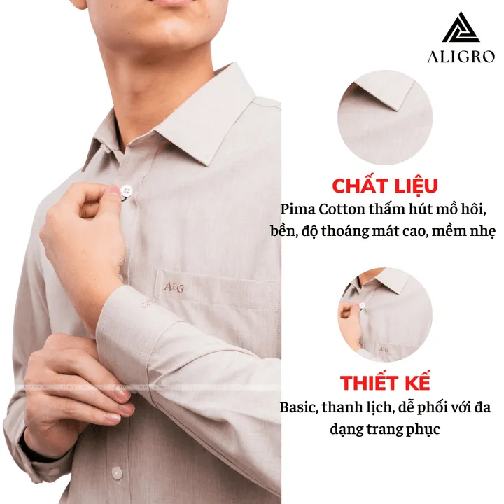 Alternative view of Áo Sơ Mi Nam Dài Tay Aligro Cổ Bẻ Dáng Ôm Body 100% Chất Cotton Trơn Màu Ghi Algs157- Aligro