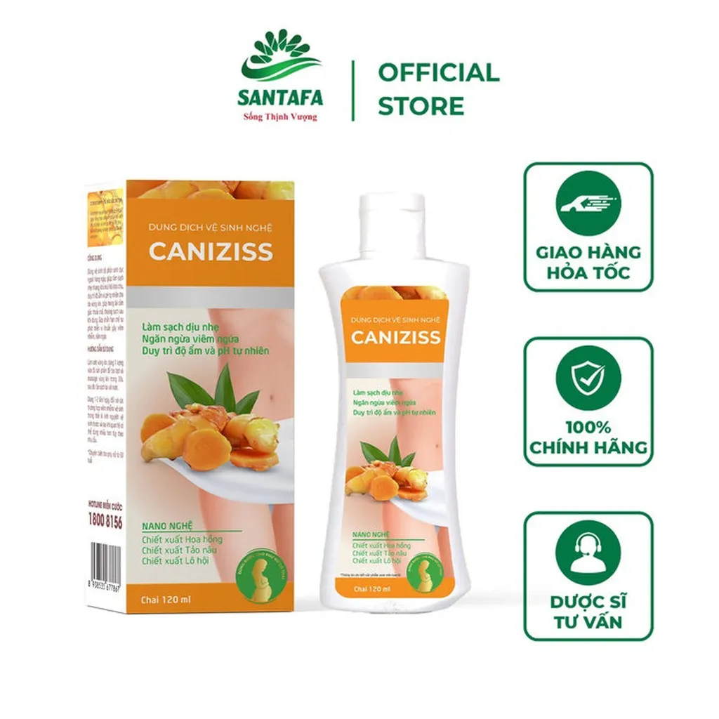 Dung Dịch Vệ Sinh Phụ Nữ Tinh Chất Nghệ Caniziss Khử Mùi, Giảm Ngứa, Làm Sạch Nhẹ Nhàng, Cân Bằng Độ Ph Vùng Kín Chai 120ml