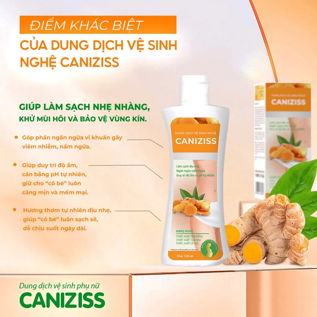 Alternative view of Dung Dịch Vệ Sinh Phụ Nữ Tinh Chất Nghệ Caniziss Khử Mùi, Giảm Ngứa, Làm Sạch Nhẹ Nhàng, Cân Bằng Độ Ph Vùng Kín Chai 120ml