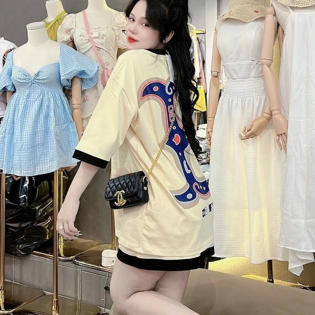 Alternative view of Đồ Bộ Nữ Vải Thun Cotton Xịn Xò In Nổi Chữ B Lớn Form Rộng Siêu Đẹp Tp20 - Golden Dream
