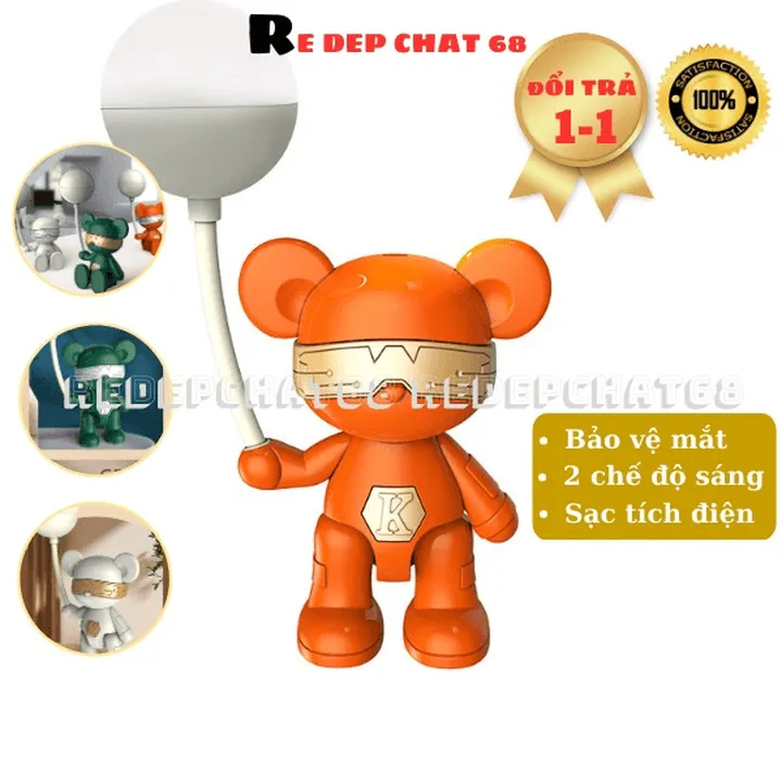 Đèn Bàn Học Đọc Sách Bảo Vệ Mắt, Đèn Đọc Sách Mini Hình Gấu Bearbrich 2 Cấp Độ Sáng Sạc Pin Tích Điện, Đèn Led