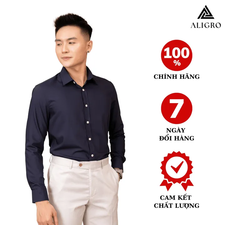 Áo Sơ Mi Slimfit Dài Tay Navy Aligro Algs226 - Aligro