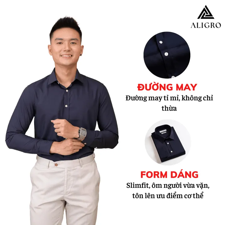 Alternative view of Áo Sơ Mi Slimfit Dài Tay Navy Aligro Algs226 - Aligro