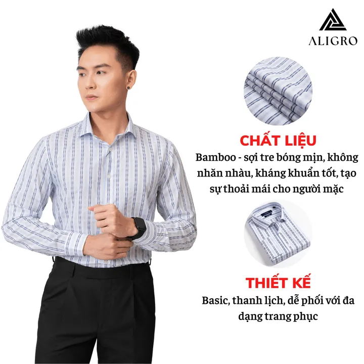 Alternative view of Áo Sơ Mi Nam Dài Tay Aligro Chất Liệu Bamboo Cao Cấp Mềm Mịn, Kháng Khuẩn, Chống Tia Uv Algs219 - Aligro
