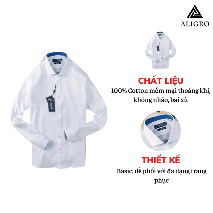 Alternative view of Áo Sơ Mi Nam Trắng Dài Tay Phối Cổ Xanh Aligro Dáng Slimfit Mã Algs190 - Aligro