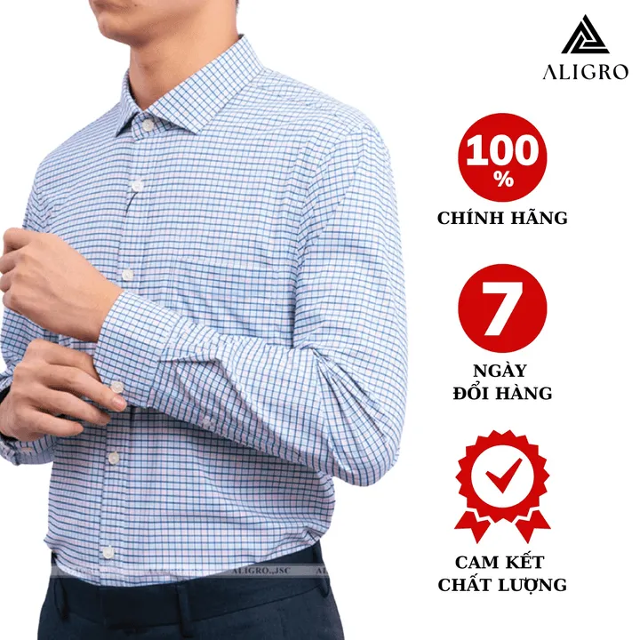 Áo Sơ Mi Dài Tay Nam Aligro Kẻ Xanh Trắng Algs176 - Aligro
