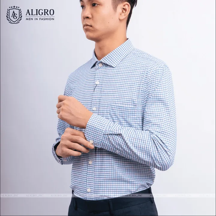 Alternative view of Áo Sơ Mi Dài Tay Nam Aligro Kẻ Xanh Trắng Algs176 - Aligro