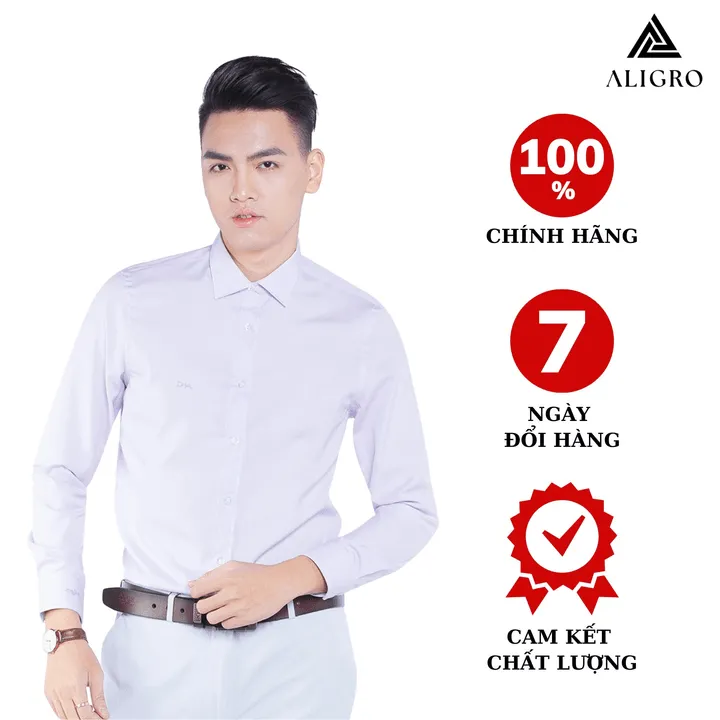 Áo Sơ Mi Nam Dài Tay Aligro Cổ Bẻ Dáng Ôm Body 100% Chất Liệu Cotton Tím Nhạt Algs150 - Aligro