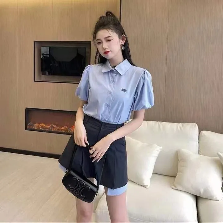 Alternative view of Áo Sơ Mi Cộc Tay Bồng Thêu Họa Tiết Chữ Good Mood Cực Xinh Dành Cho Bạn Nữ - Chipxinhxk