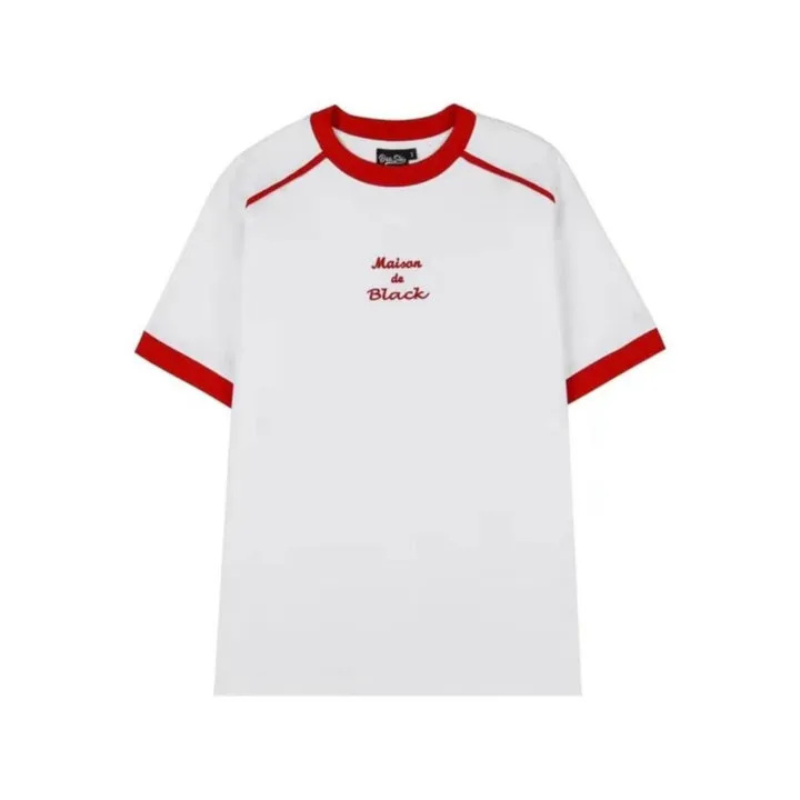 Alternative view of Áo Thun Cặp Đôi Nam Nữ Cổ Tròn Thêu Black Chất Thun Cotton Co Giãn Phối Sọc Mí Viền -htm Fashion
