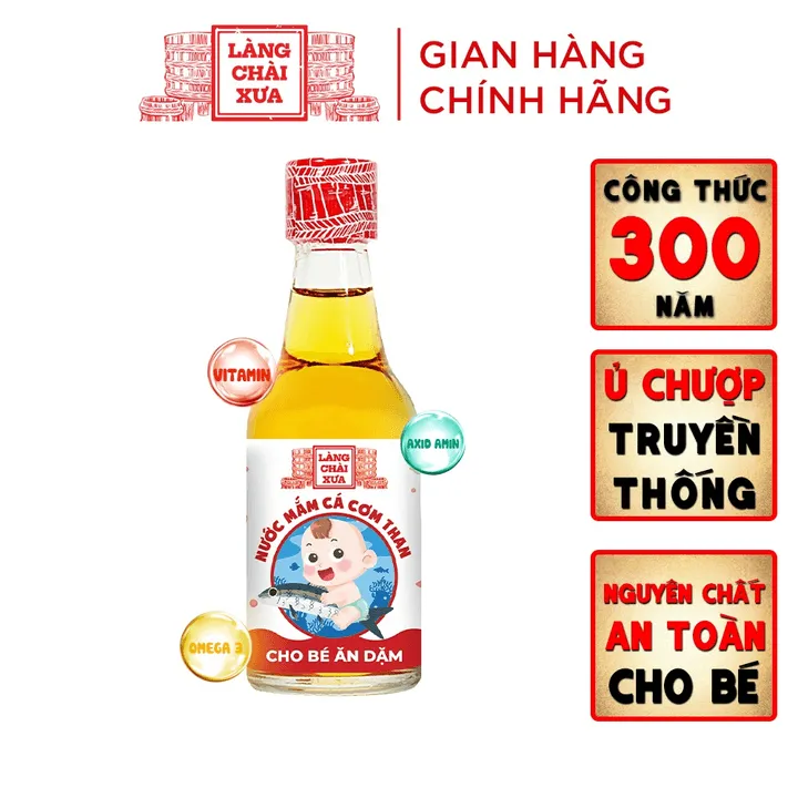 Nước Mắm Cá Cơm Than Làng Chài Xưa Cho Bé Ăn Dặm Từ 6 Tháng Tuổi, An Toàn, Nhiều Cá Ít Muối Chứa Nhiều Vitamin 60ml/chai - Làng Chài Xưa