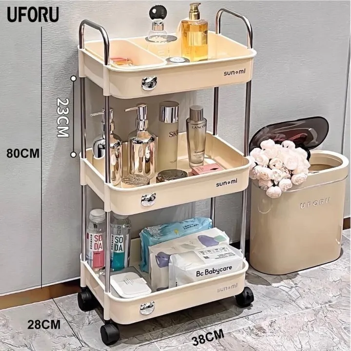 Kệ Gấu Sunmix 3 Tẩng Đựng Đồ Khung Inox Có Bánh Xe - Gdn
