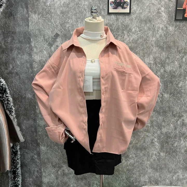 Áo Sơ Mi Nữ Tay Dài Cổ Bẻchất Vải Da Lộn Mịn Đẹp Logo Thêu Chữ Incredible -htm Fashion