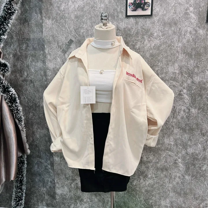 Alternative view of Áo Sơ Mi Nữ Tay Dài Cổ Bẻchất Vải Da Lộn Mịn Đẹp Logo Thêu Chữ Incredible -htm Fashion