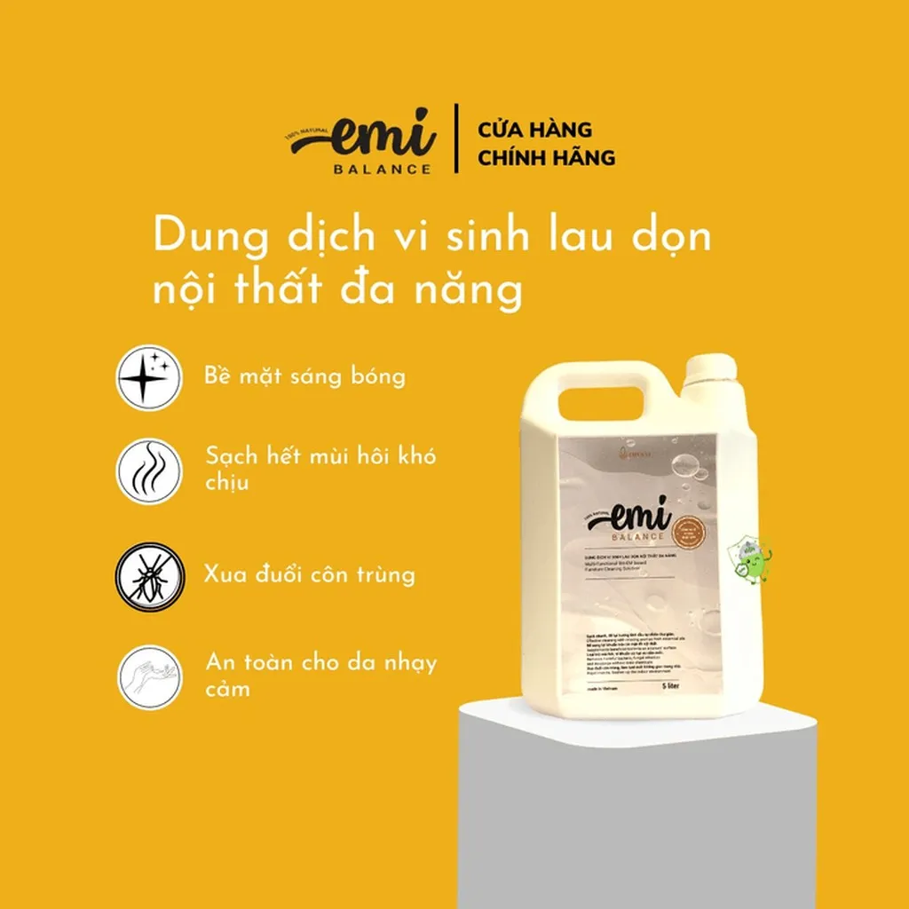 Nước Lau Bề Mặt Đa Năng Emi Balance Vệ Sinh Nội Thất Bàn Ăn Ghế Da Túi Da Tủ Lạnh Làm Sạch Khử Mùi Nhanh Mềm Da 5l