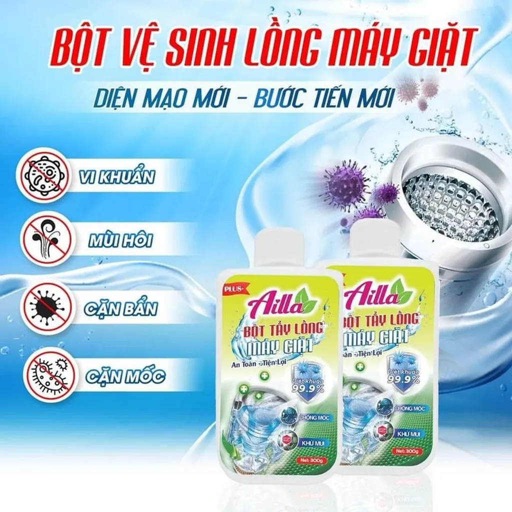 Tẩy Lồng Máy Giặt Ailla 300g Diệt Khuẩn 99%, Chống Mốc, Khử Mùi - An Toàn- Tiện Lợi