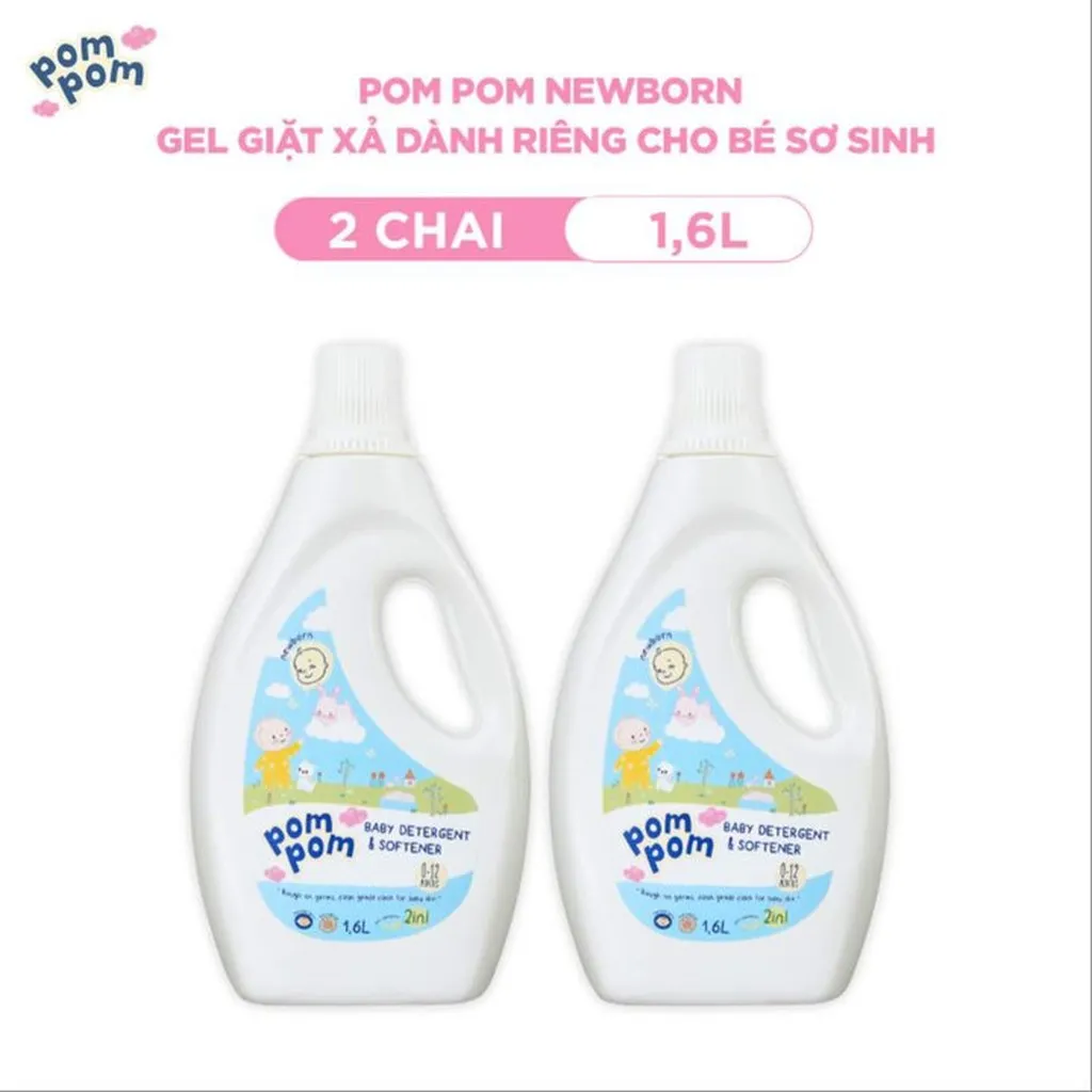 [combo 2 Chai 1.6l] - Dành Cho Bé Sơ Sinh - Gel Giặt Xả 2in1- Sạch Sâu - Kháng Khuẩn - Khử Mùi Nôn Trớ, Ọc Sữa, Tè Khai-lưu Hương Phấn Thơm Dịu Nhẹ-