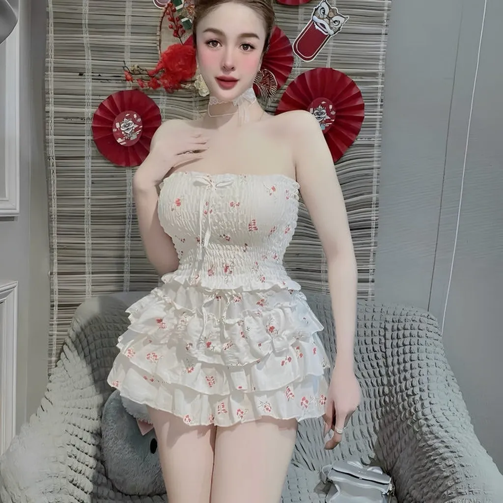 Set Đầm Ống Nhún Kèm Chân Váy Tầng - Lê Phương Boutique