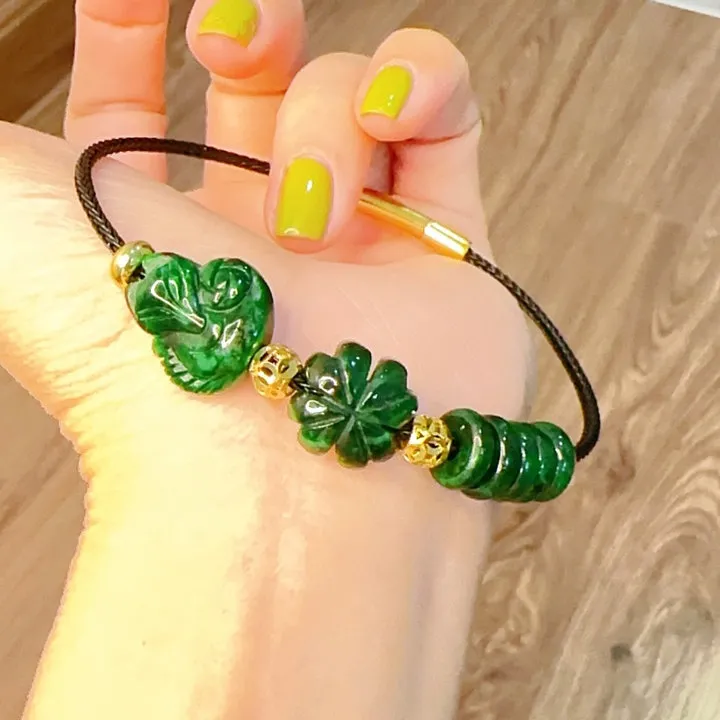 Alternative view of Vòng Tay Hồ Ly Cỏ Bốn Lá Ngũ Điếu Cẩm Thạch Sơn Thủy Bi Vàng Tây 10 Kara - Thắng Giang