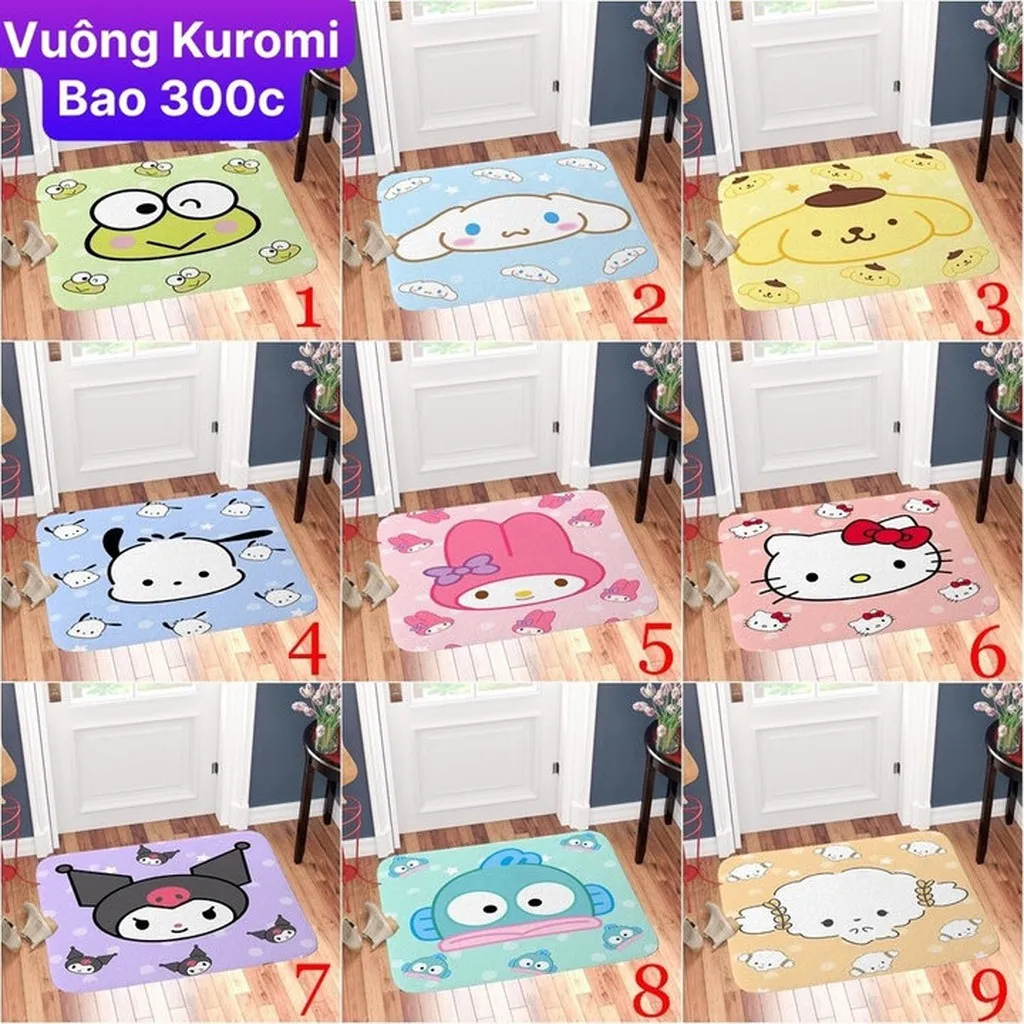 [combo 4 Tặng 1] Thảm Lau Chân Vải Chữ Nhật/ Oval Kuromi Ngẫu Nhiên - Su Clothing