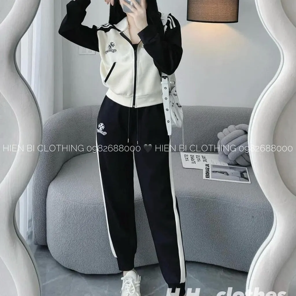 Alternative view of Set Đồ Bộ Nỉ Nữ Dáng Dài Có Nón Phối Khóa Kéo Họa Tiết Cỏ Bốn Lá Thời Trang -htm Fashion