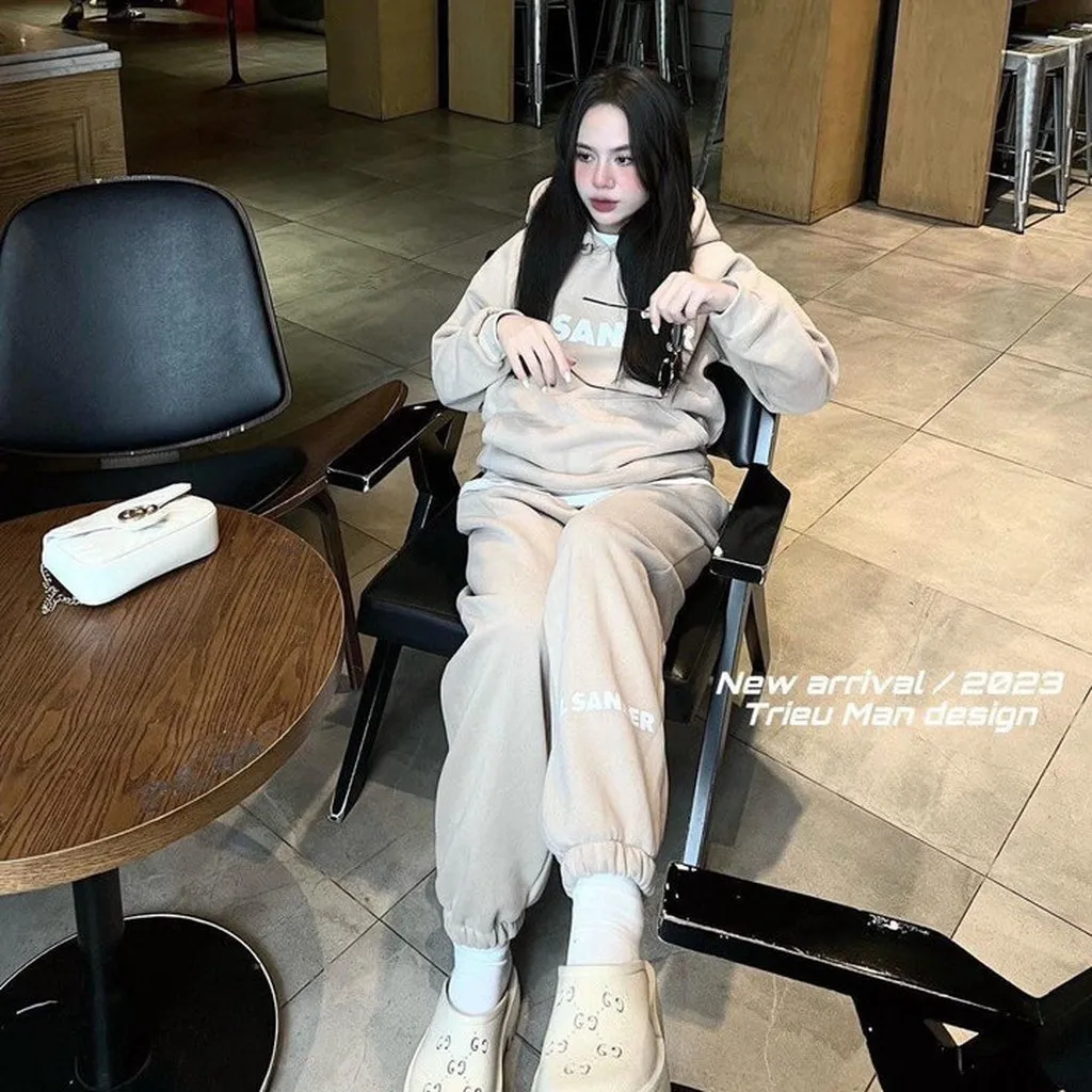 Alternative view of Set Đồ Bộ Nỉ Nữ Dáng Dài Có Nón Tròng Đầu In Chữ Jil Sander Chất Nỉ Mềm Mịn -htm Fashion