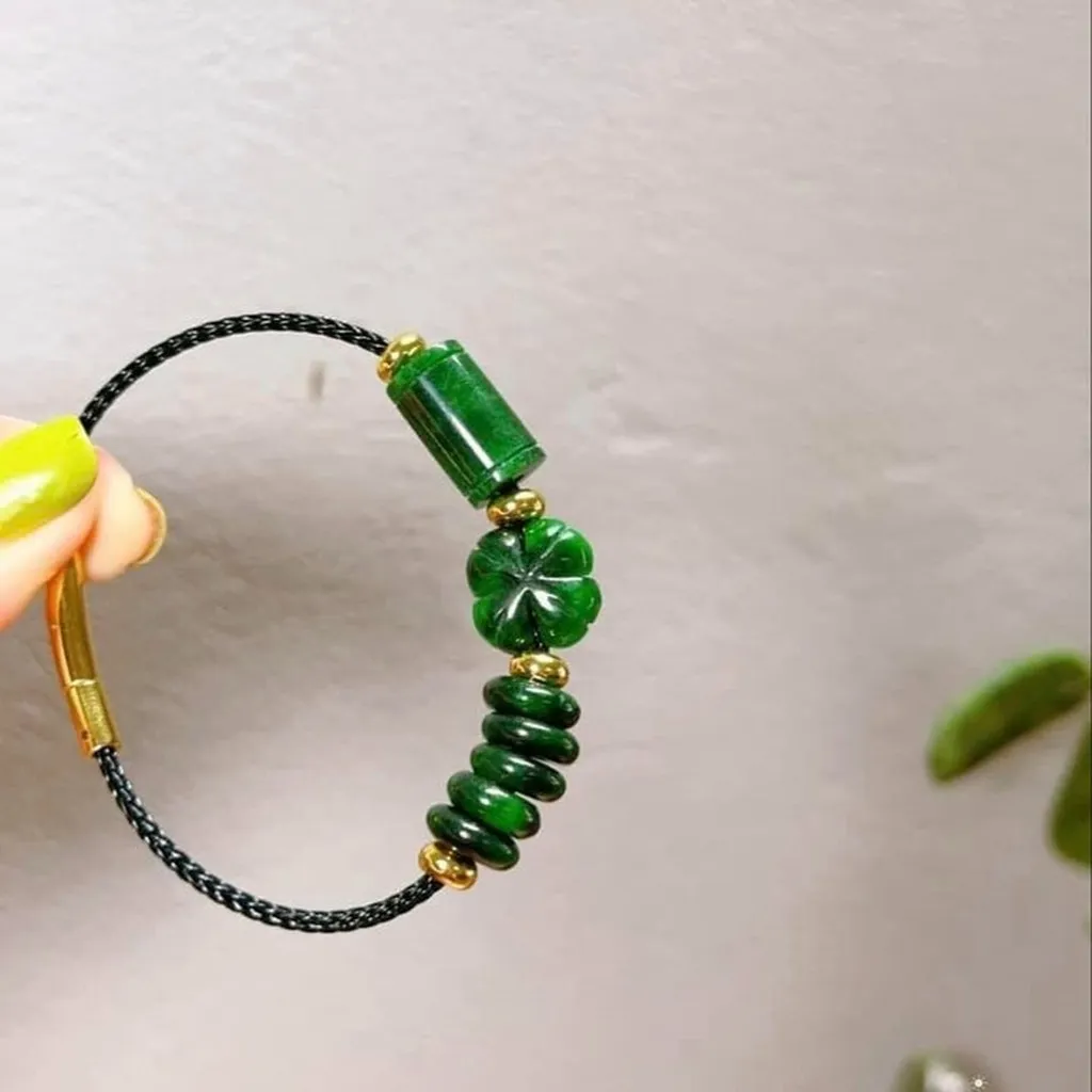 Vòng Tay Cỏ Bốn Lá Ngũ Điếu Lu Thống Ngọc Cẩm Thạch Thiên Nhiên - Thắng Giang