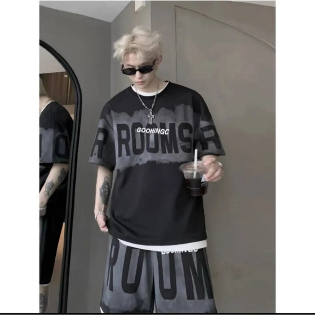 Alternative view of Bộ Thể Thao Nam Cổ Tròn Chất Tổ Ong Dáng Suôn In Chữ - Men’s Style