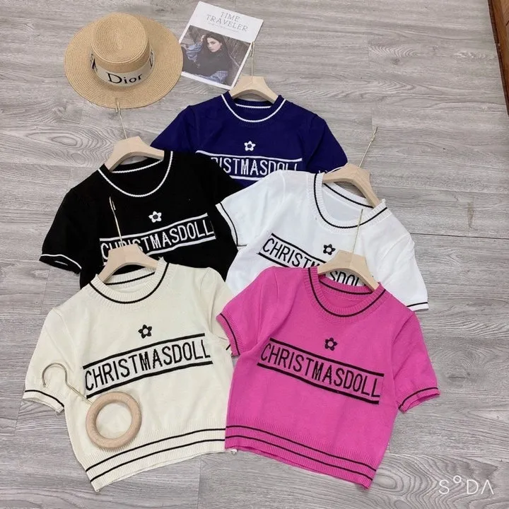 Alternative view of Áo Croptop Cộc Tay, Họa Tiết Thêu Hoa Cd Phối Kẻ Viền Dành Cho Bạn Nữ - Chipxinhxk