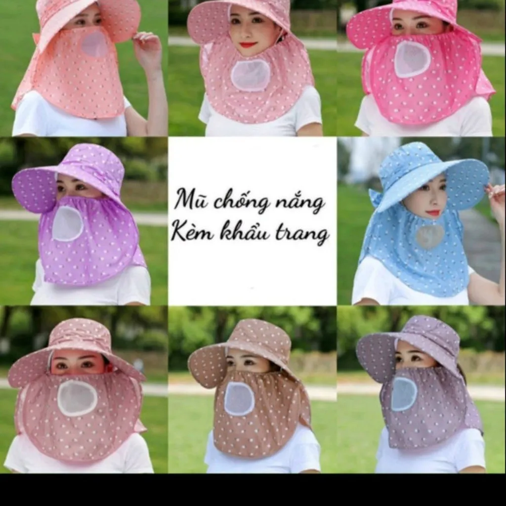Alternative view of Mũ Chống Nắng Rộng Vành Kèm Khẩu Trang 2 Lớp Che Kín Mặt ,kín Cổ Chống Tia Uv, Thông Hơi - Shop Mẹ Bống