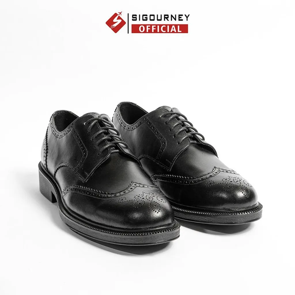 Giày Derby Wingtip Họa Tiết Đục Lỗ Cực Đẹp Màu Đen Da Bò Nappa Sig47 Bảo Hành 18 Tháng - Sigourney