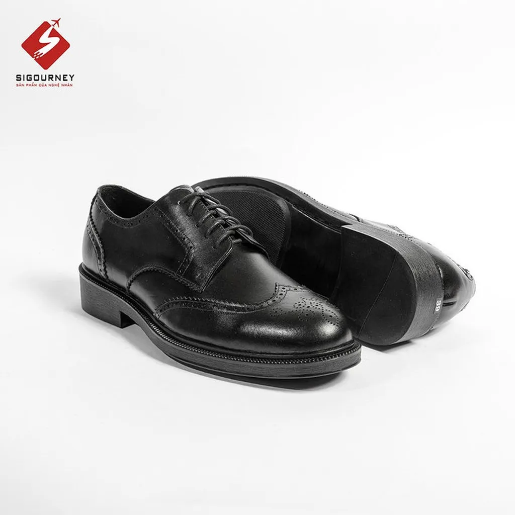 Alternative view of Giày Derby Wingtip Họa Tiết Đục Lỗ Cực Đẹp Màu Đen Da Bò Nappa Sig47 Bảo Hành 18 Tháng - Sigourney