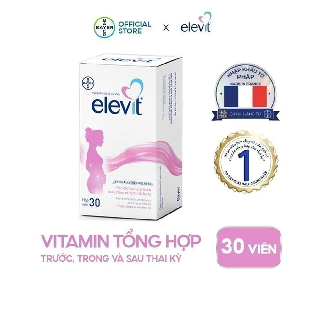 Alternative view of [bayer] Vitamin Bầu Tổng Hợp Elevit Bổ Sung Vitamin Và Khoáng Chất Cho Phụ Nữ Mang Thai Và Sau Sinh Hộp 30 Viên