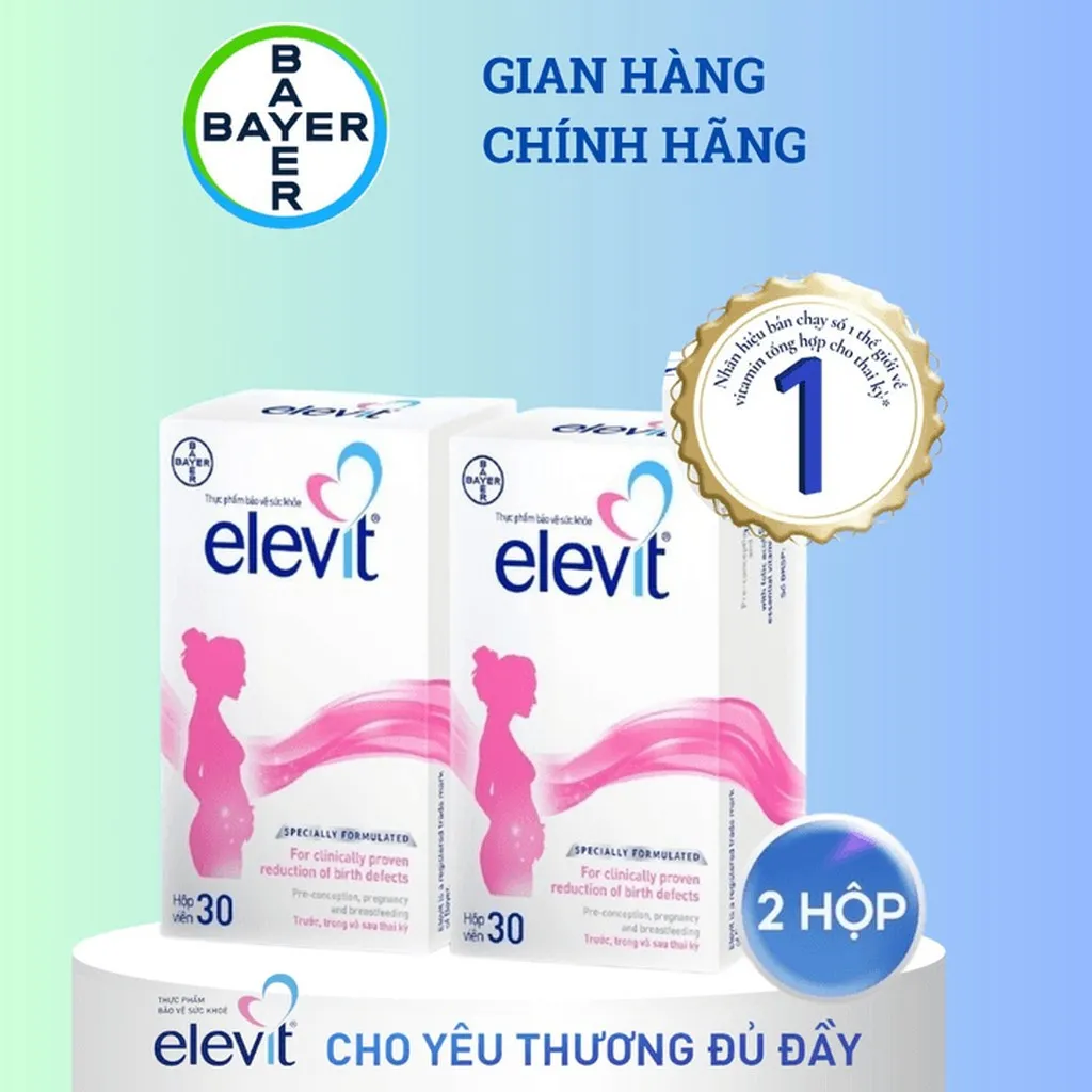[bayer] Combo 2 Hộp Vitamin Bầu Tổng Hợp Elevit Bổ Sung Vitamin Và Khoáng Chất Cho Phụ Nữ Mang Thai Và Sau Sinh Hộp 30 Viên X2