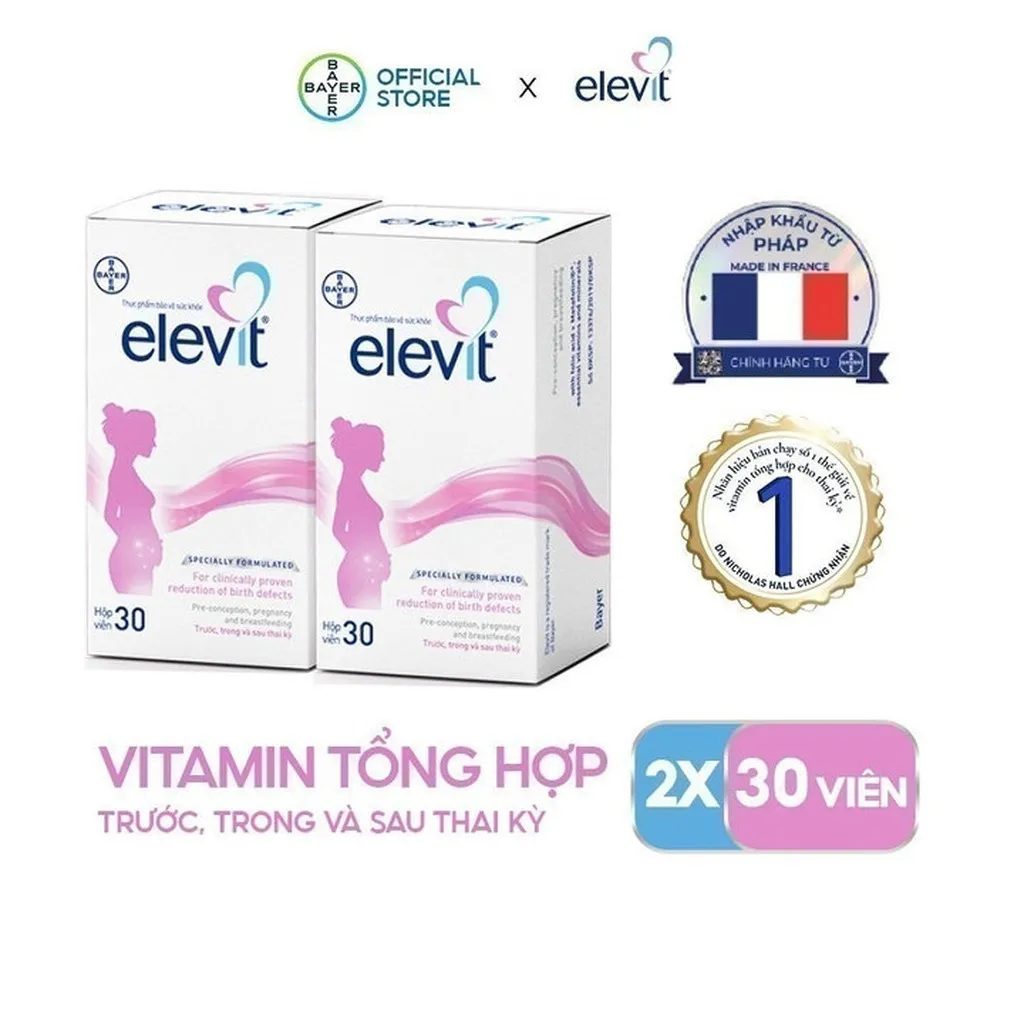 Alternative view of [bayer] Combo 2 Hộp Vitamin Bầu Tổng Hợp Elevit Bổ Sung Vitamin Và Khoáng Chất Cho Phụ Nữ Mang Thai Và Sau Sinh Hộp 30 Viên X2
