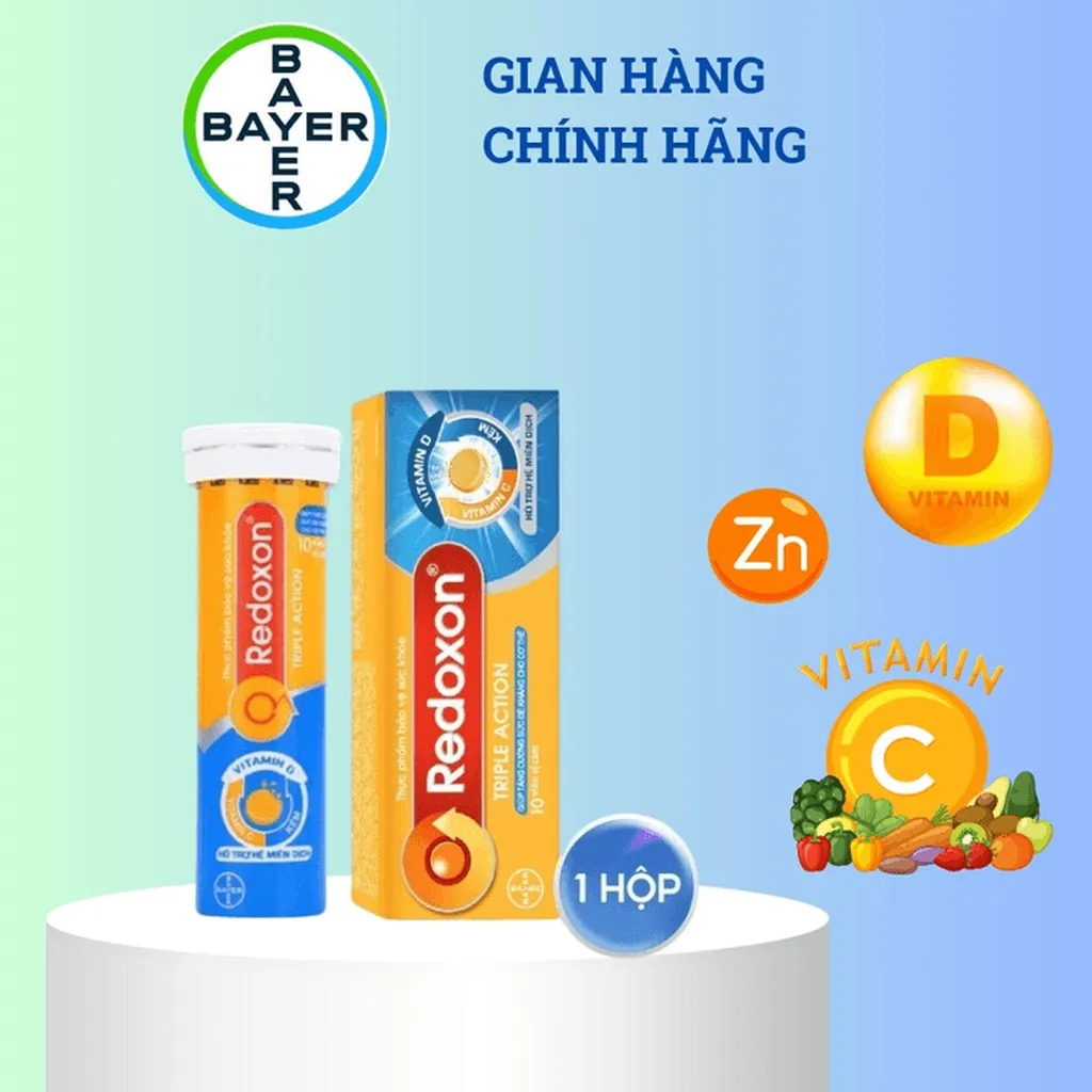 [bayer] Viên Sủi Bổ Sung Vitamin C, D, Và Kẽm Redoxon Triple Action 10 Viên Hỗ Trợ Tăng Sức Đề Kháng