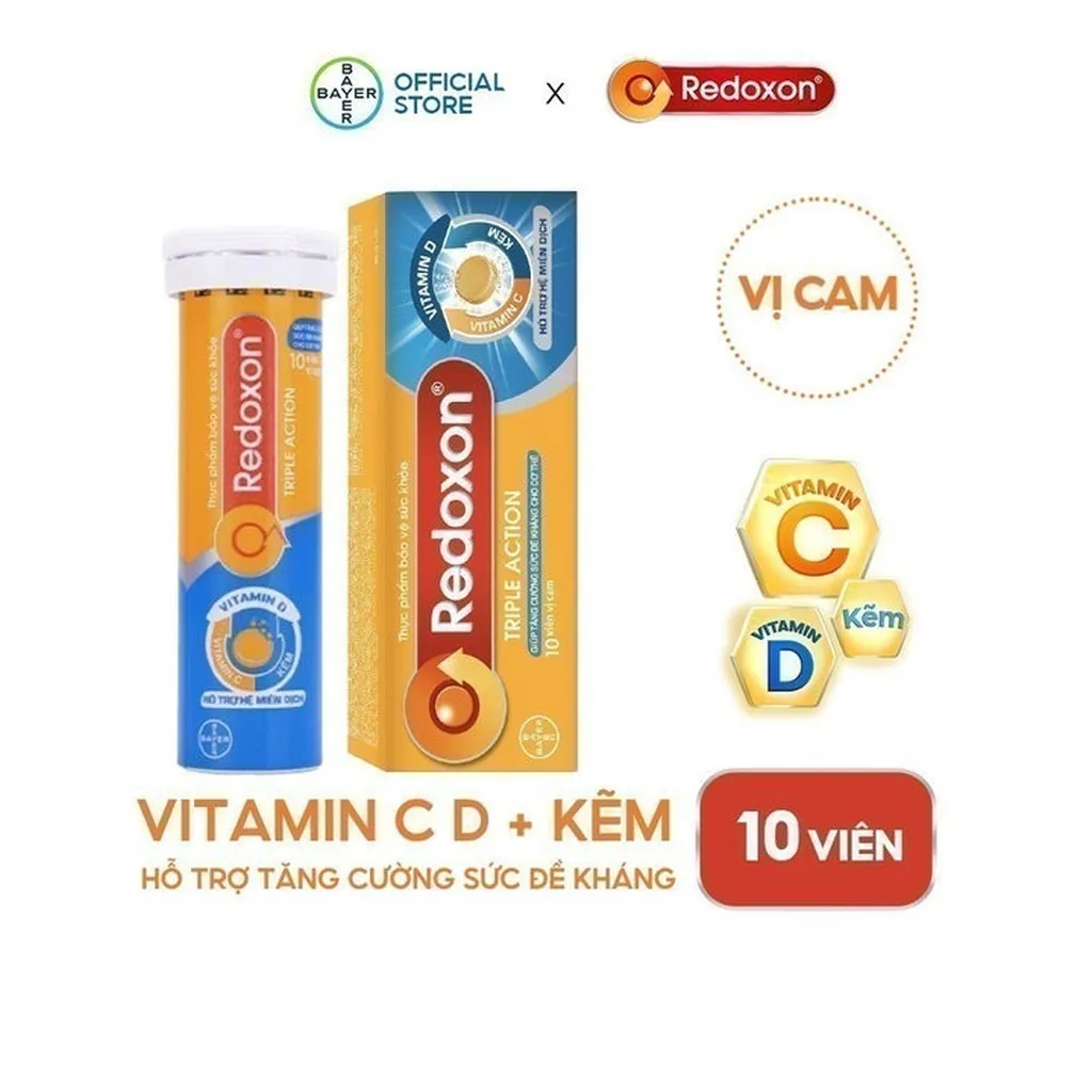 Alternative view of [bayer] Viên Sủi Bổ Sung Vitamin C, D, Và Kẽm Redoxon Triple Action 10 Viên Hỗ Trợ Tăng Sức Đề Kháng