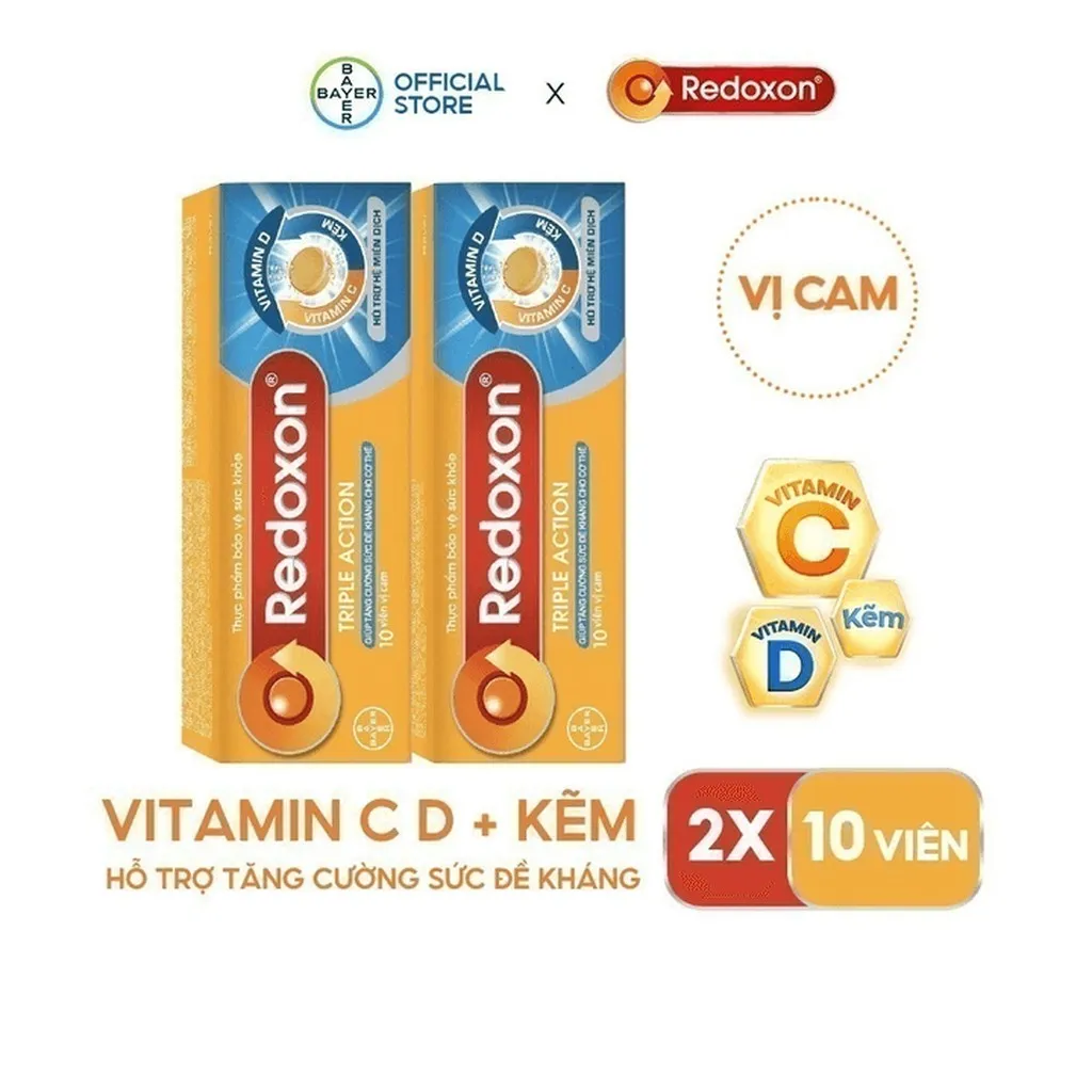 Alternative view of [bayer] Combo 2 Viên Sủi Bổ Sung Vitamin C, D, Và Kẽm Redoxon Triple Action Hộp 10 Viên X2 Hỗ Trợ Tăng Sức Đề Kháng