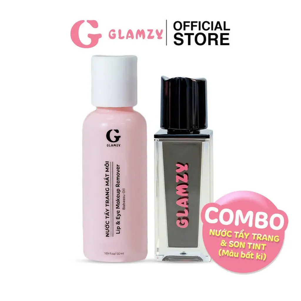 Combo Nước Tẩy Trang Mắt Môi Dịu Nhẹ 50ml Và Son Tint Bóng Bền Màu 4g - Glamzy